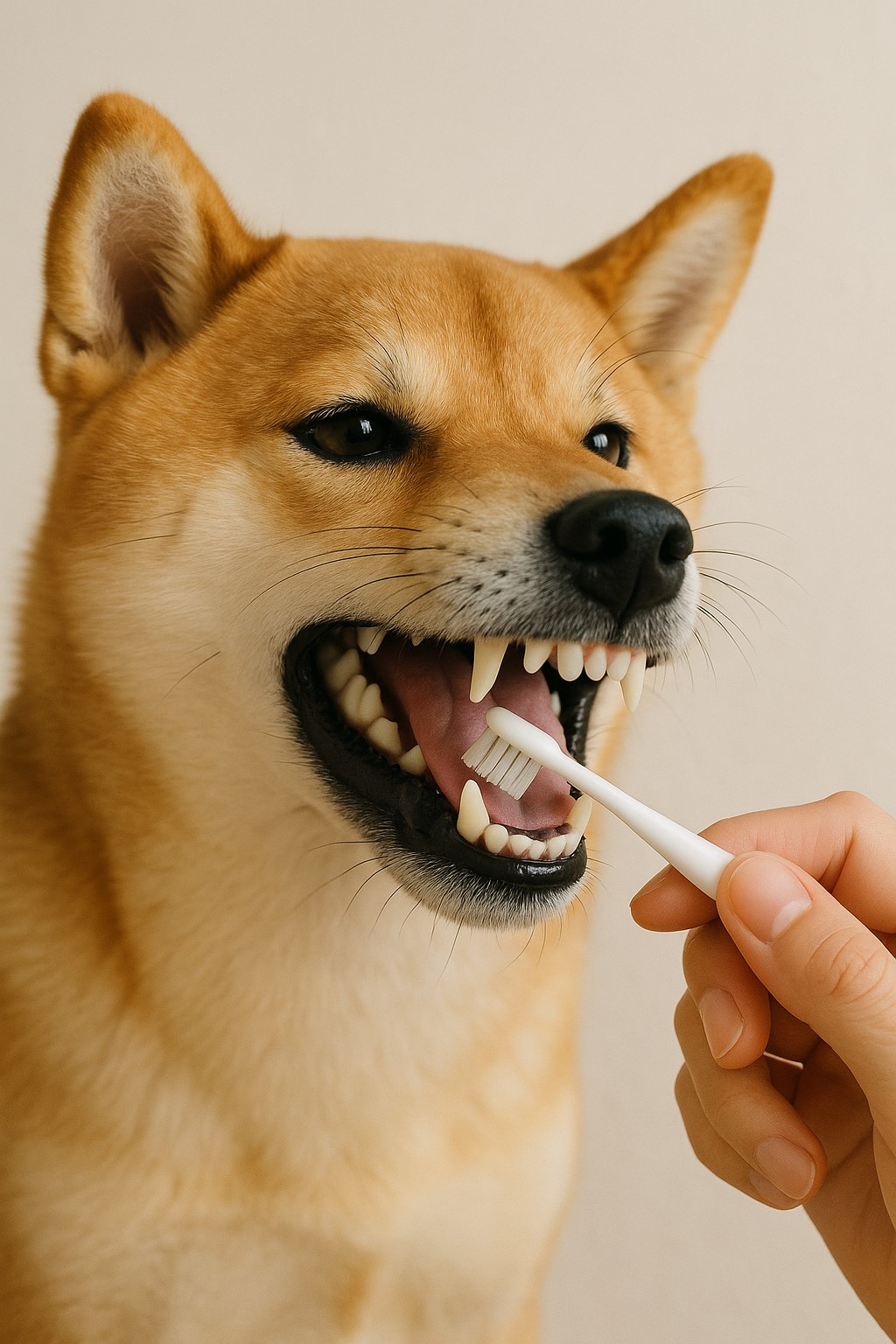 시바견 양치시키는 모습