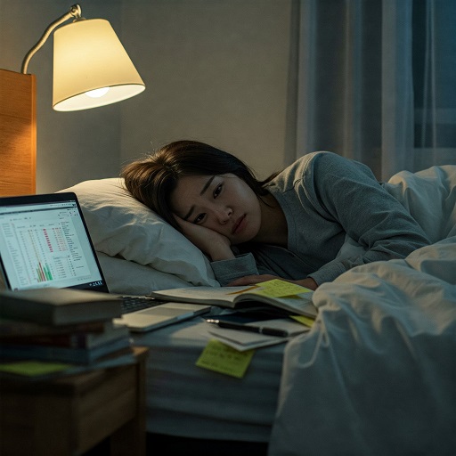 업무 스트레스로 잠 못드는 여성