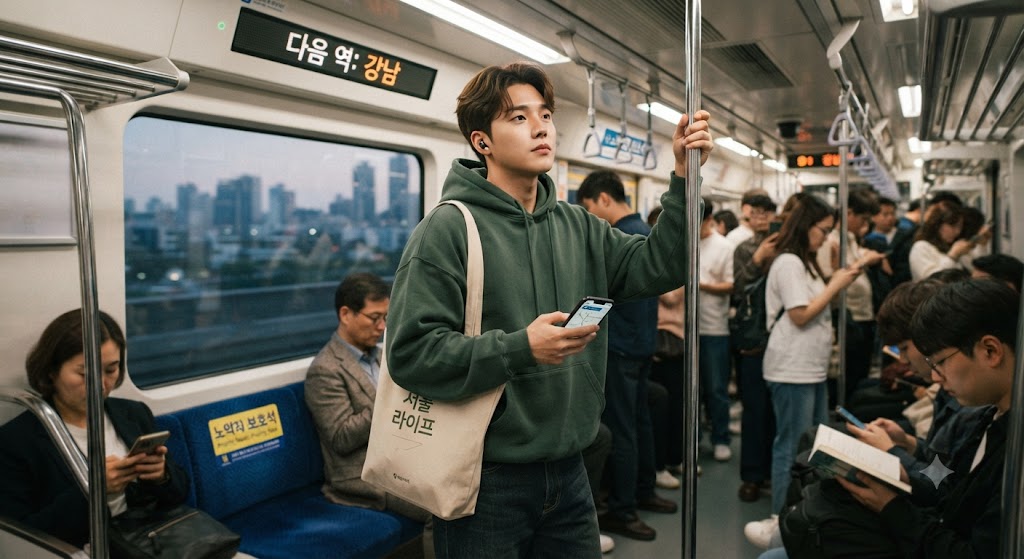 대중교통을 자주 이용하는 청년이 기후동행패스를 활용해 교통비를 절약한 모습