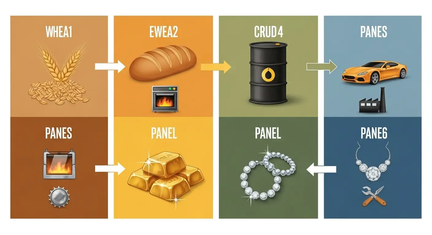 밀, 석유, 금 등 최종 제품을 만드는 데 필요한 원재료인 원자재