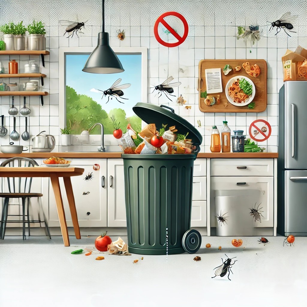 음식물 쓰레기에 몰려든 해충 사진