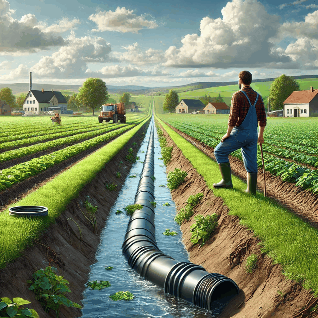 농촌 배수시설을 묘사한 이미지