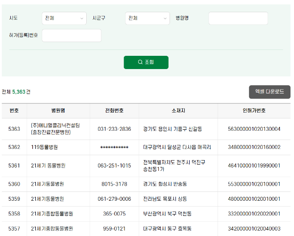동물병원 조회