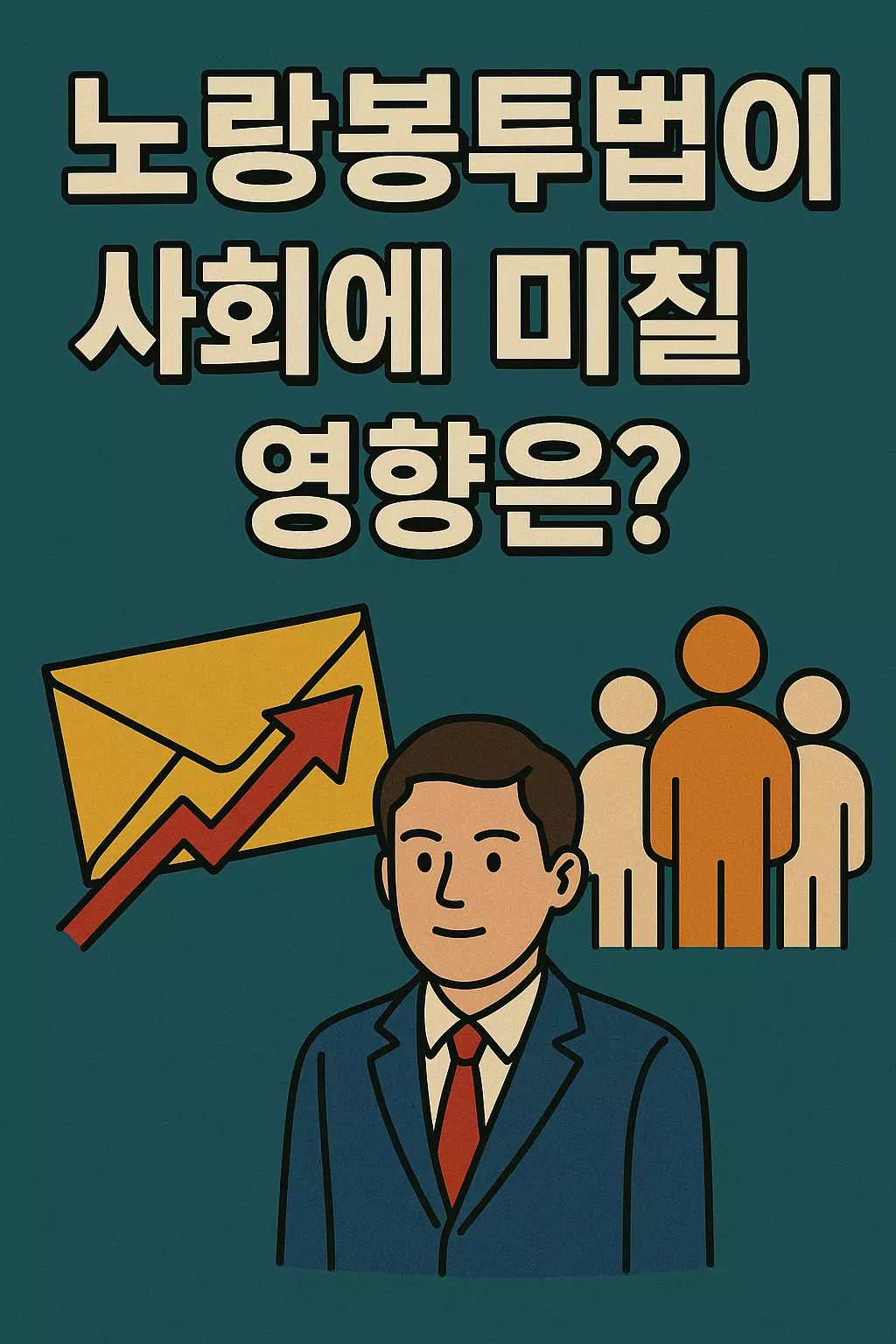 &ldquo;노랑봉투법 시행 시 사회 전반에 예상되는 긍정적 변화와 영향을 설명한 시각 이미지 &ndash; 노동시장, 사회 구조, 경제적 흐름의 변화를 상징적으로 표현&rdquo;