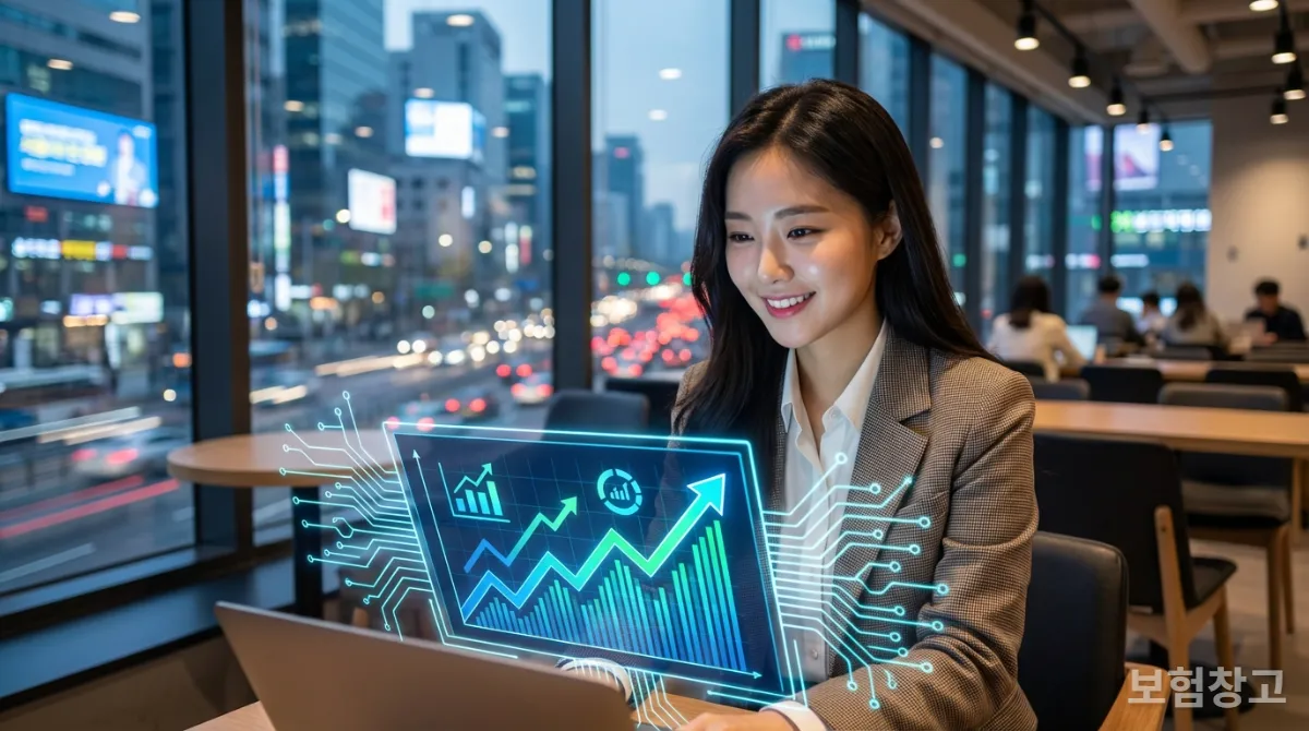 AI 서비스로 인해 보험금 처리가 빨라져 만족하는 한국인의 모습