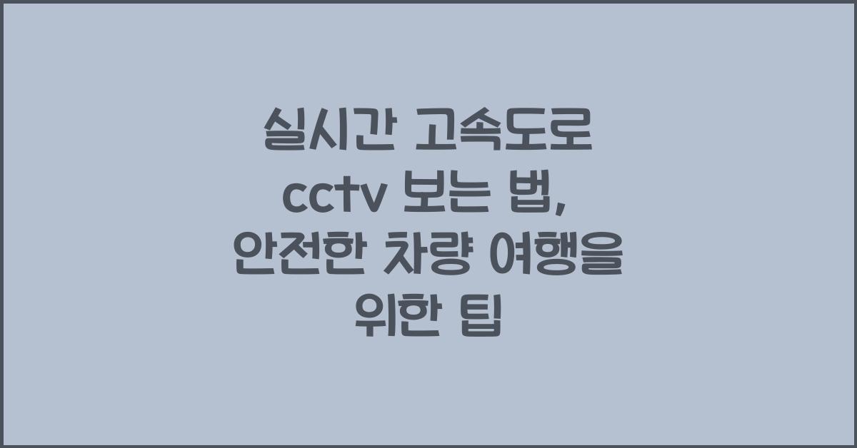 실시간 고속도로 cctv 보는 법