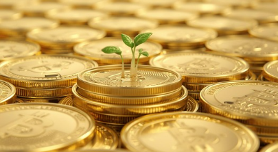 쌓여있는 동전과 새싹