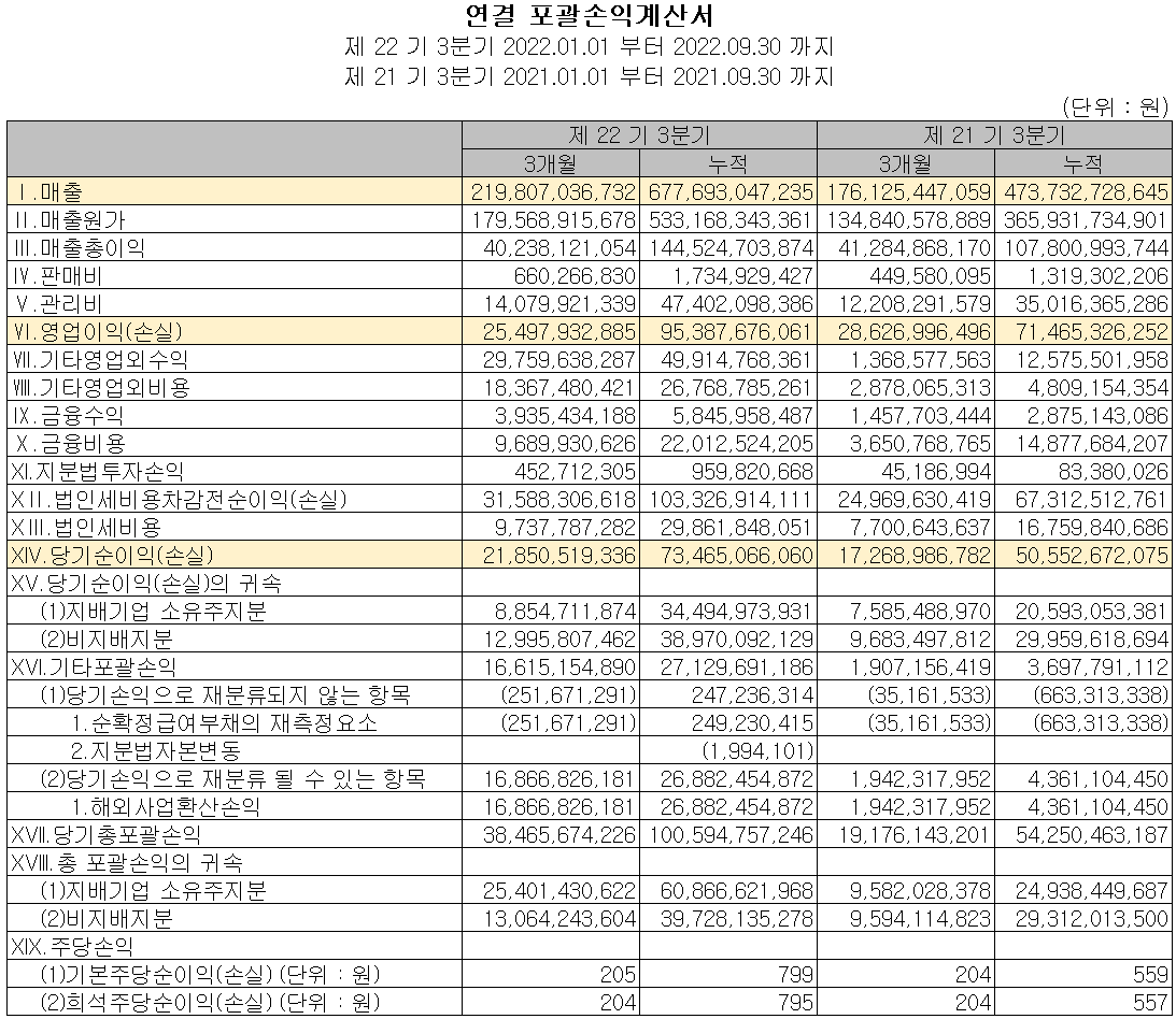 하나마이크론 - 손익계산서