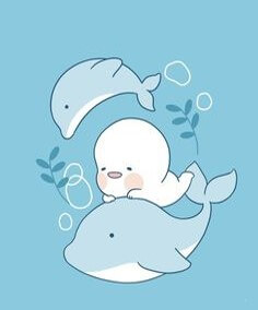 아기가-엄마돌고래-새끼돌고래와-함께-수영하는-일러스트