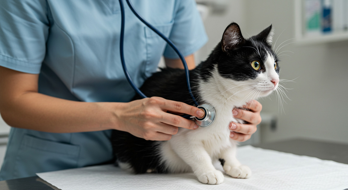 고양이 심장질환 검진 받는 이미지
