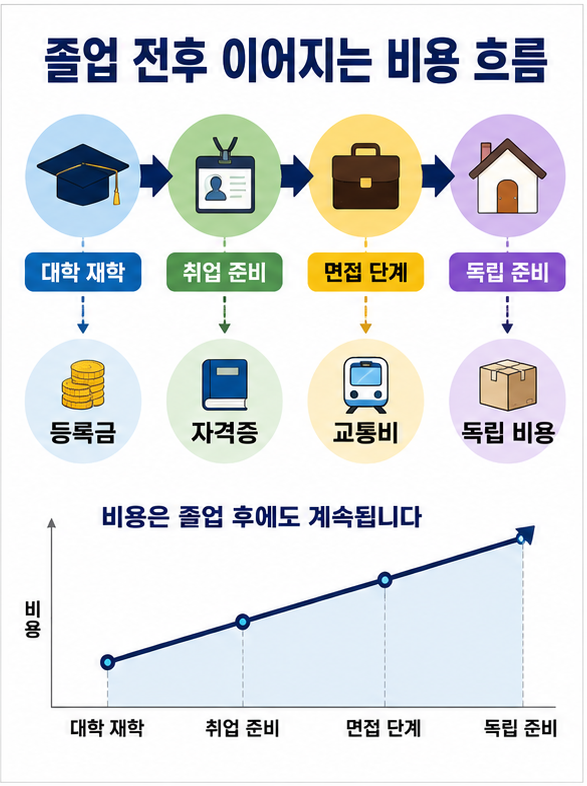 자녀 교육비와 취업 준비 비용 흐름 인포그래픽
