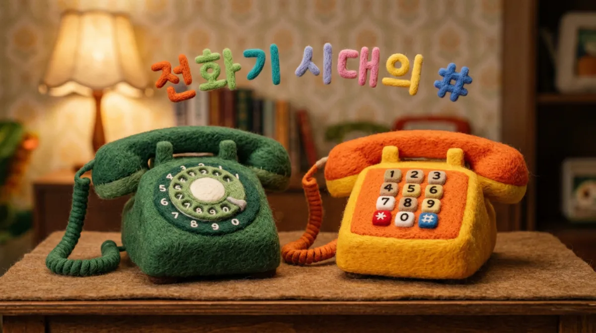 1970년대 누름 버튼 전화기의 # 기호가 보이는 니들 펠트 복고풍 이미지