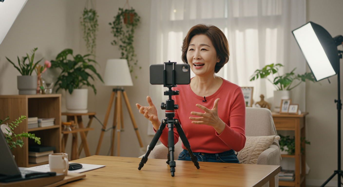 유튜브 콘텐츠 촬영 중인 여성