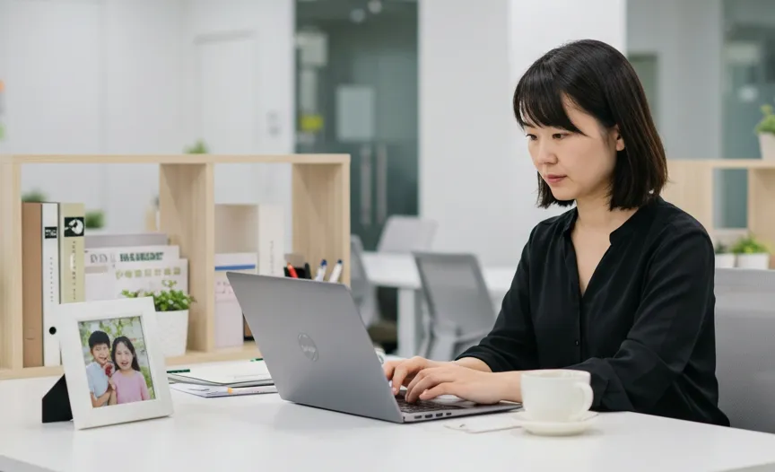 작업 중인 여성, 육아와 일을 병행하는 워킹맘