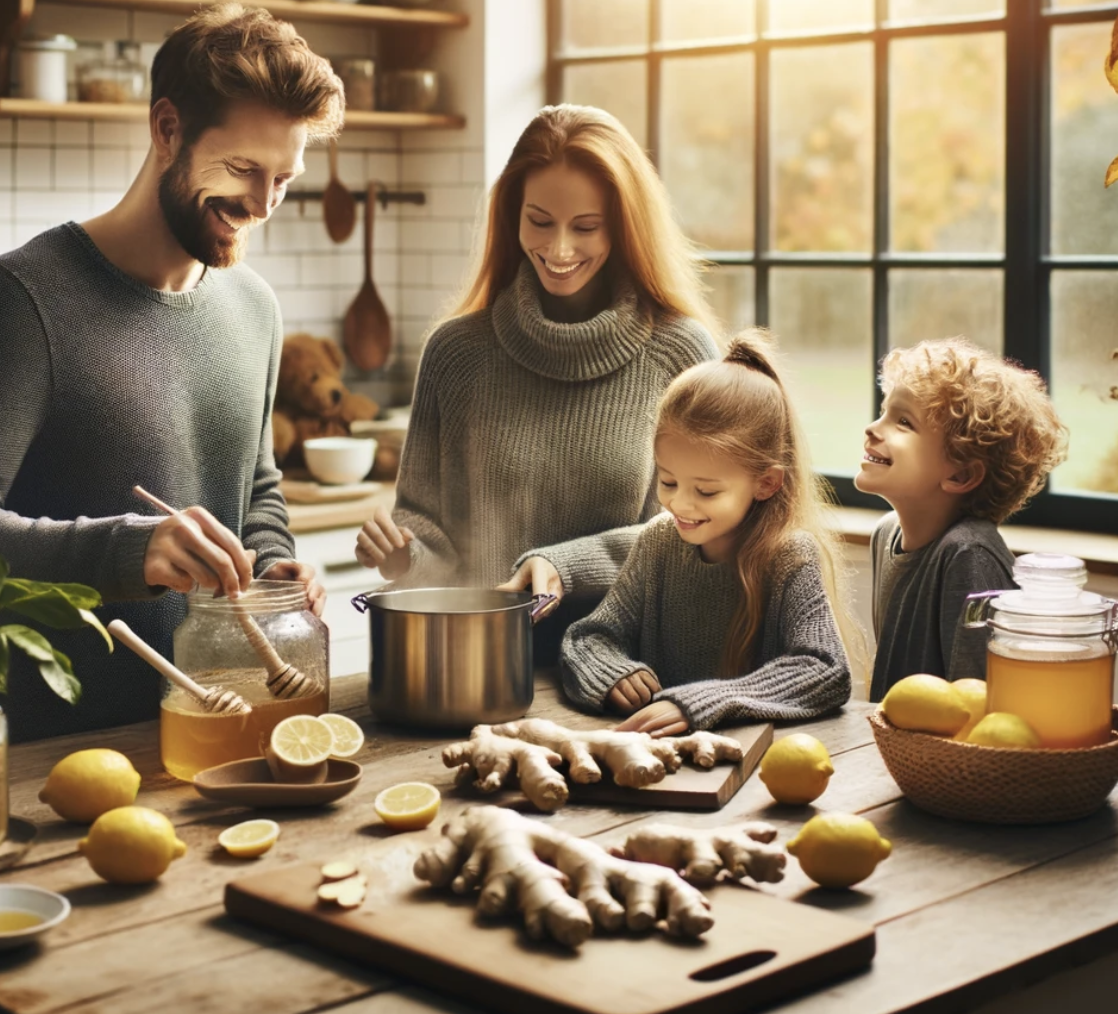생강차를 만드는 가족
