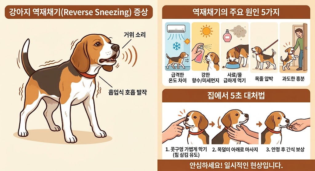 강아지 역 재채기와 거위소리 대처 방법 설명 이미지