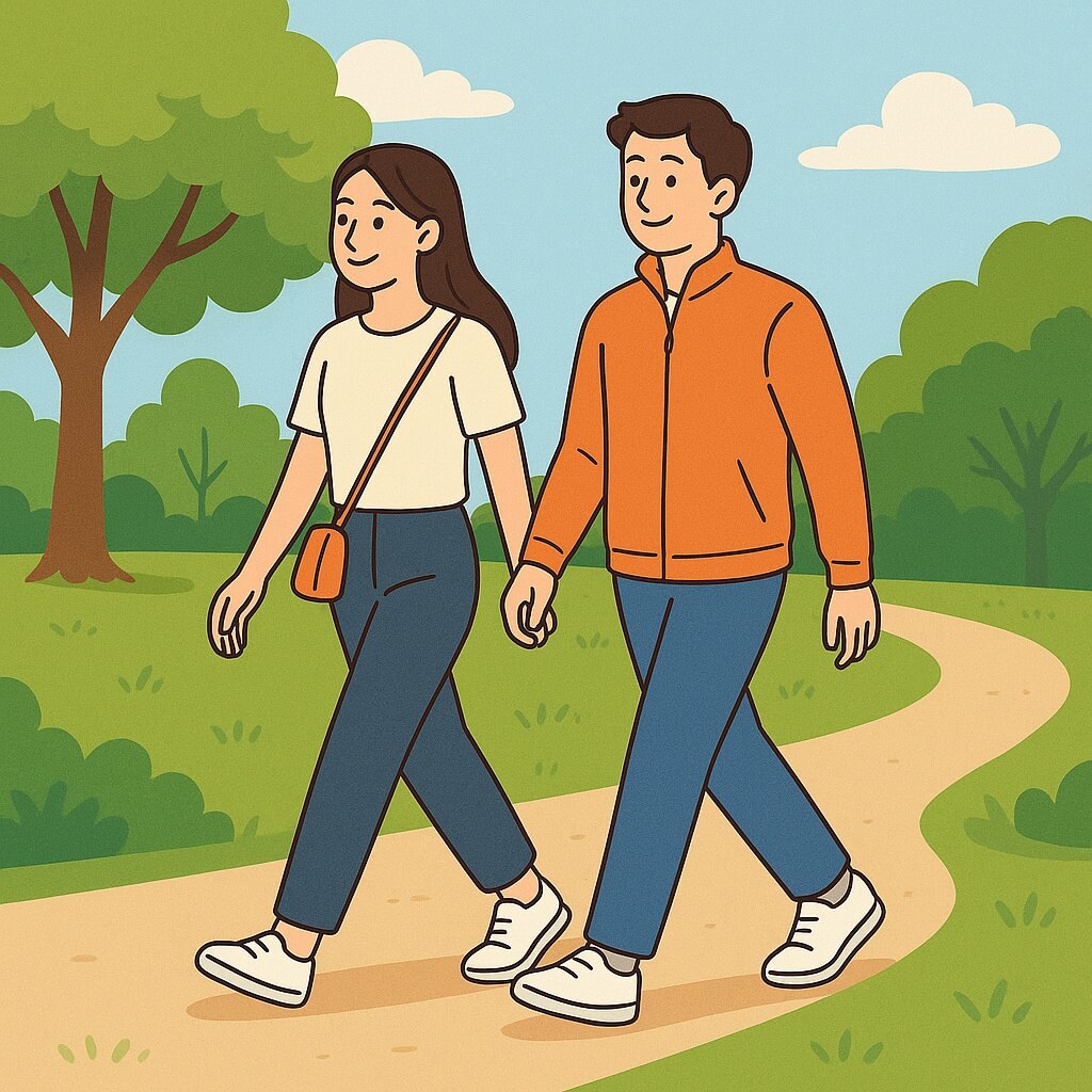 남,여가 공원산책 하는 그림