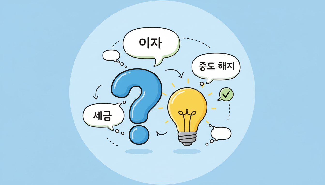 금융 상품에 대한 궁금증(물음표)과 해답(전구)을 표현한 일러스트.