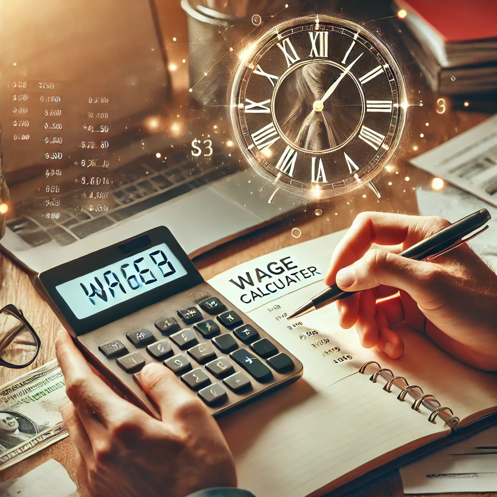 직원이 노트북과 메모장을 사용하여 수동으로 급여를 계산하는 모습