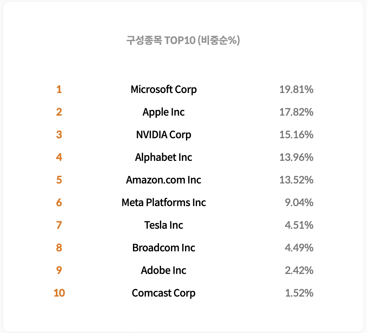 TIGER미국테크TOP10+10%프리미엄구성종목