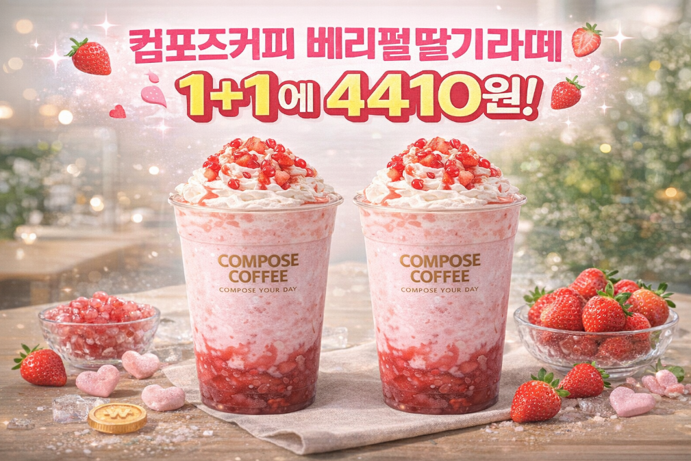 컴포즈커피 베리펄딸기라떼 1+1 4,410원 놓치면 후회