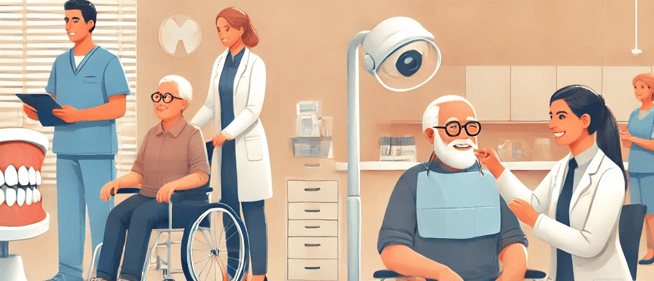 치과 진료 중인 노인과 장애인 그림