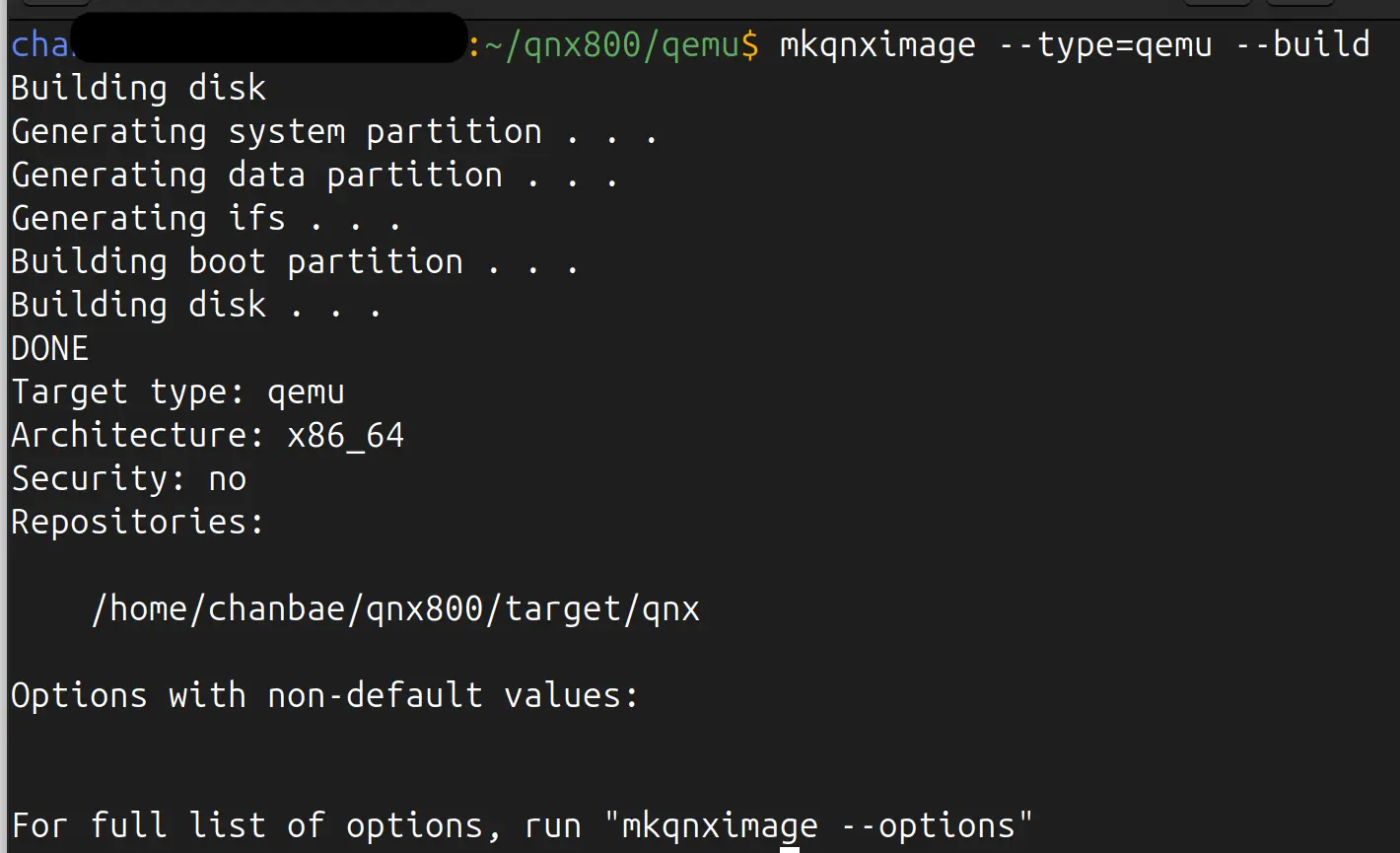 QNX mkqnximage 명령어를 사용하여 QEMU 이미지 생성