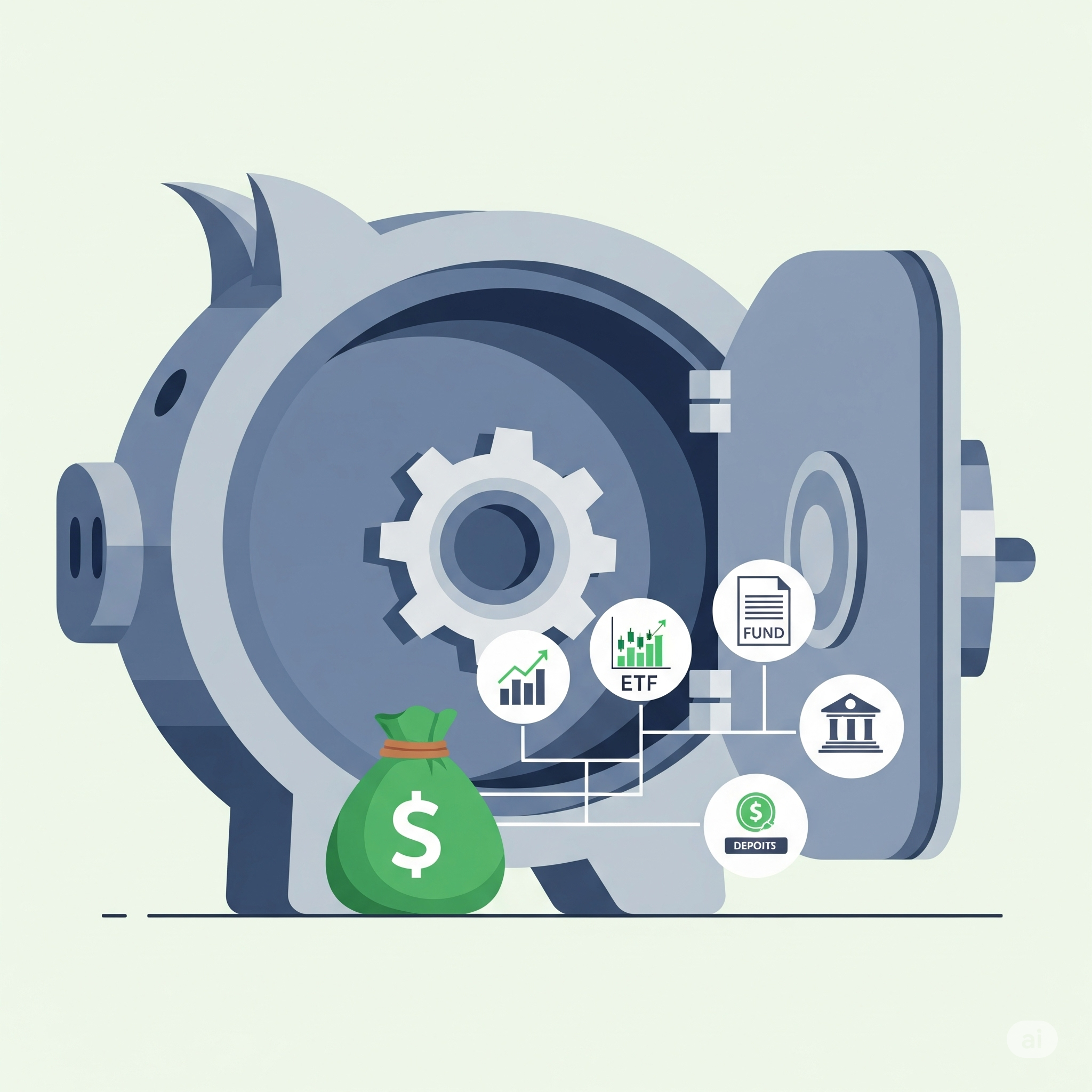 IRP 계좌 안에서 퇴직금으로 ETF, 펀드, 예금 등 다양한 상품에 투자하는 모습