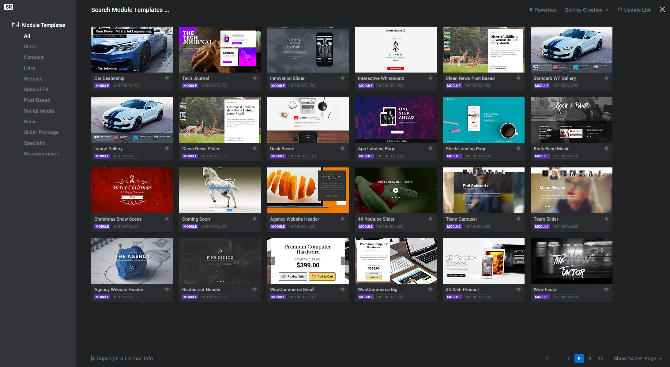 워드프레스 슬라이더 레볼루션(Slider Revolution) 템플릿 - 현재 이용 가능한 슬라이더 템플릿 리스트