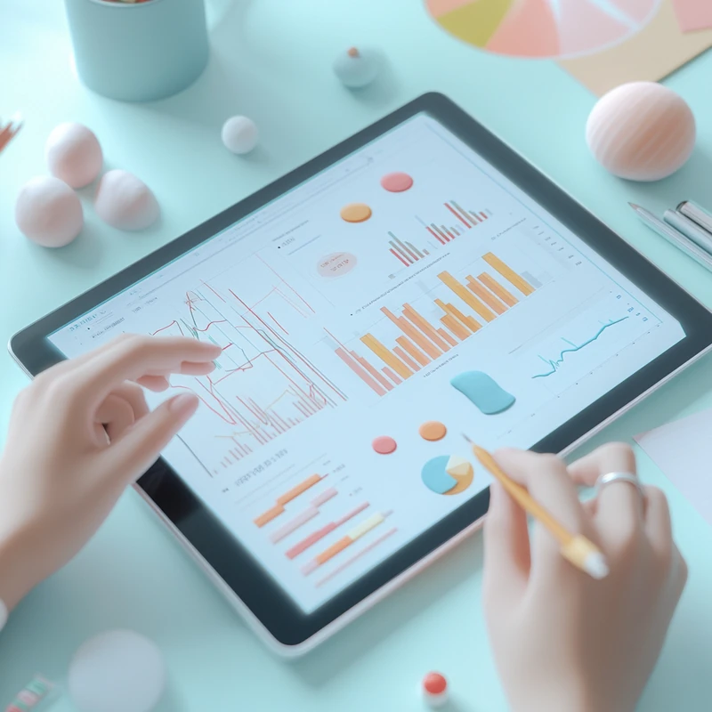 연금 ETF 포트폴리오 구성을 검토 중인 직장인이 ETF 성과 차트와 다양한 자산 배분을 태블릿으로 분석하며, 최신 2025 ETF 추천 및 연금 투자 전략, 자산 분산, 성과 추적 관련 정보를 집중 탐색하는 모습