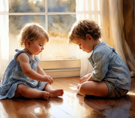 즐겁게 노는 두 아이