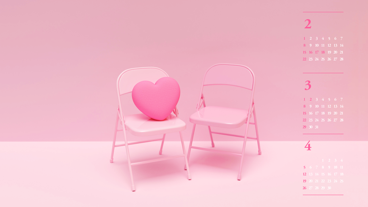 03 핑크색 하트쿠션 B - 2026년3월 달력배경화면