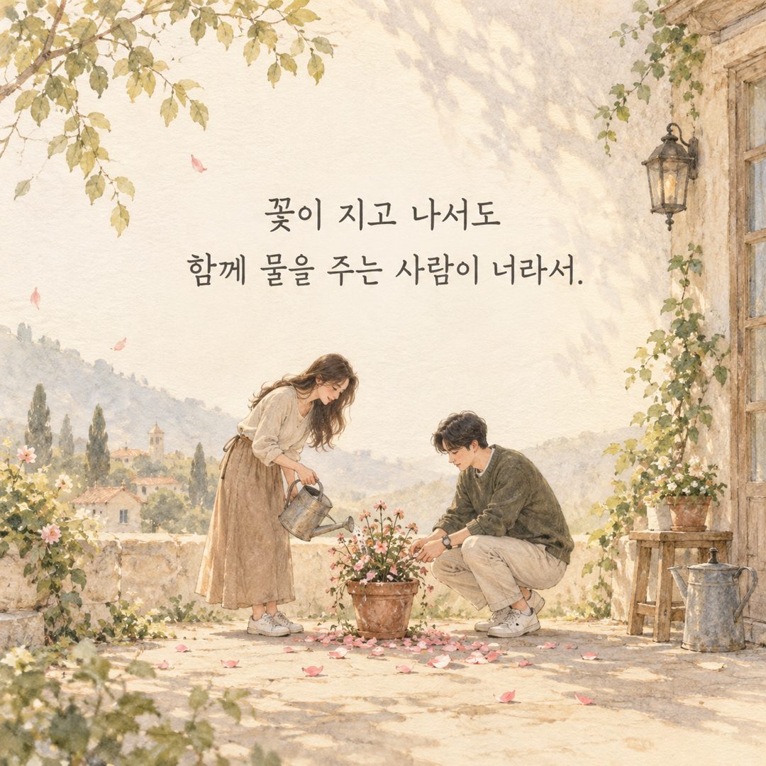 꽃이 지고 나서도 함께 물을 주는 사람이 너라서.