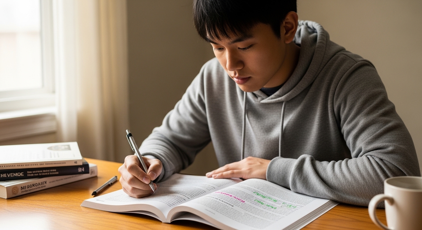 수능 영어 지문을 읽으며 핵심을 파악하는 학생