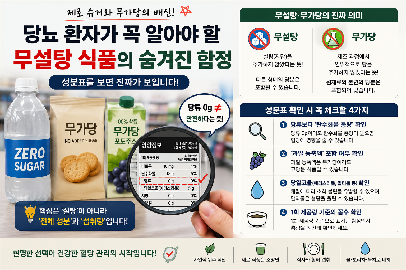 당뇨 환자가 알아야 할 제로 슈거 무가당 식품 성분표 확인법