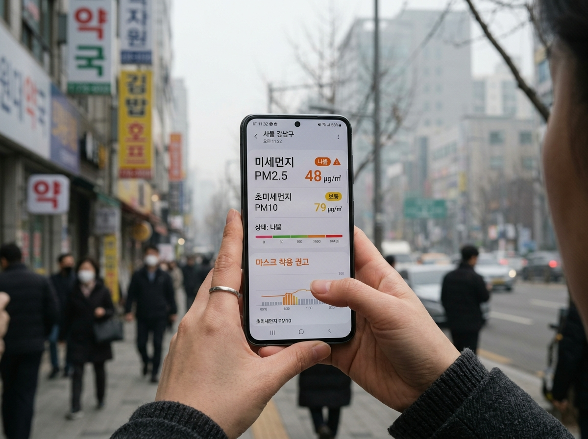 에어코리아 앱 보는법, 미세먼지 실시간 수치 확인, PM2.5 나쁨 단계, 초미세먼지 농도 확인