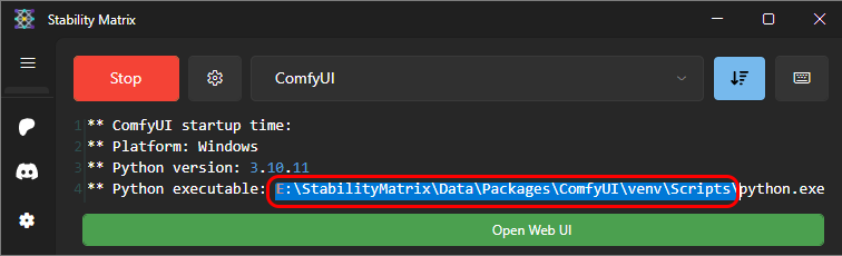 Python executable의 경로를 선택하여 복사하는 화면