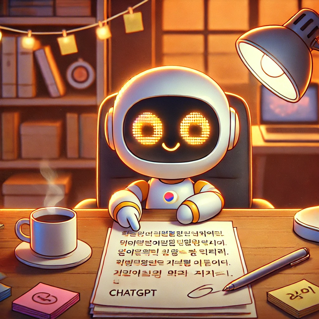 챗GPT가 작성한 대본을 써주는 모습