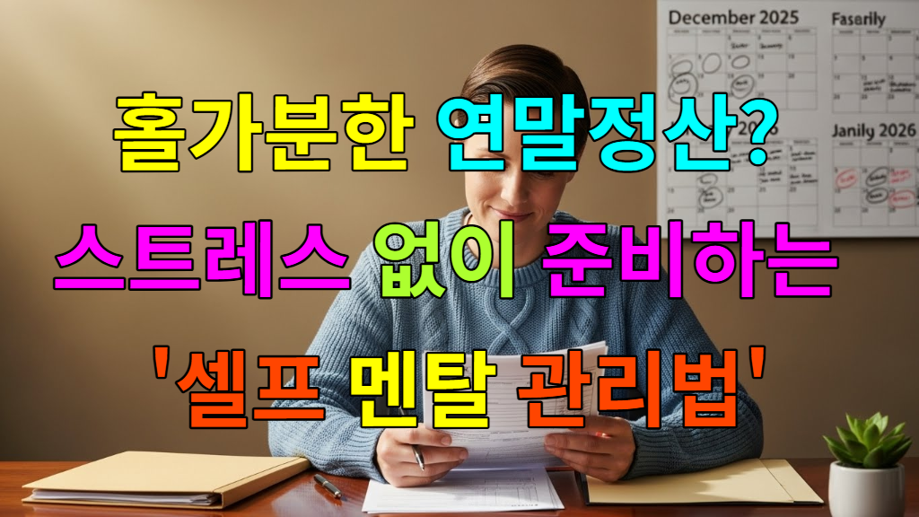 차분하게 연말정산 서류를 검토하며 스트레스를 관리하는 사람