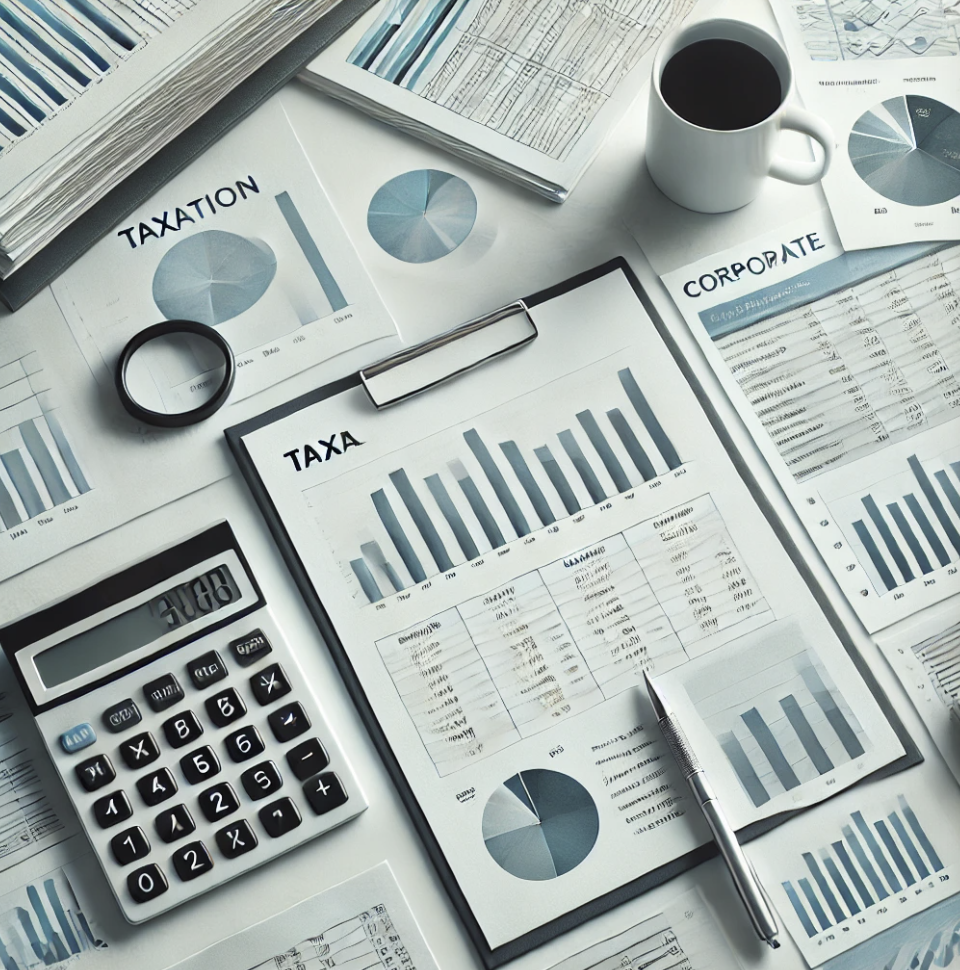 법인 운영에 필요한 서류와 재무 데이터가 정리된 책상