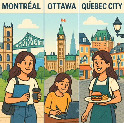 20대 여성이 캐나다 몬트리올, 오타와, 퀘벡시티에서 워홀하는 모습