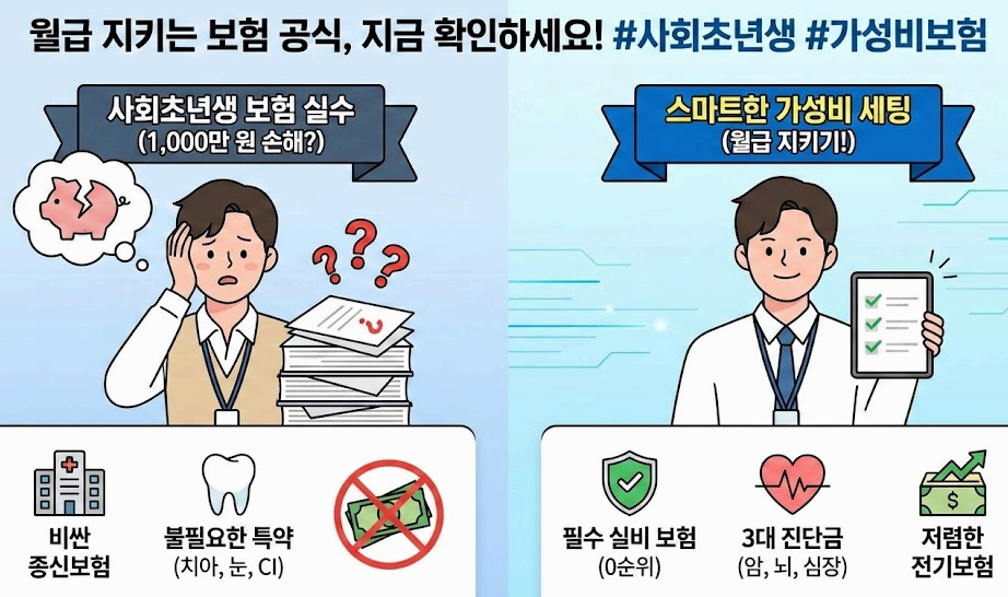 [🚨사회초년생 필독] "남들처럼 가입했다간 1,000만 원 날립니다" 월급 지키는 가성비 보험 세팅 공식