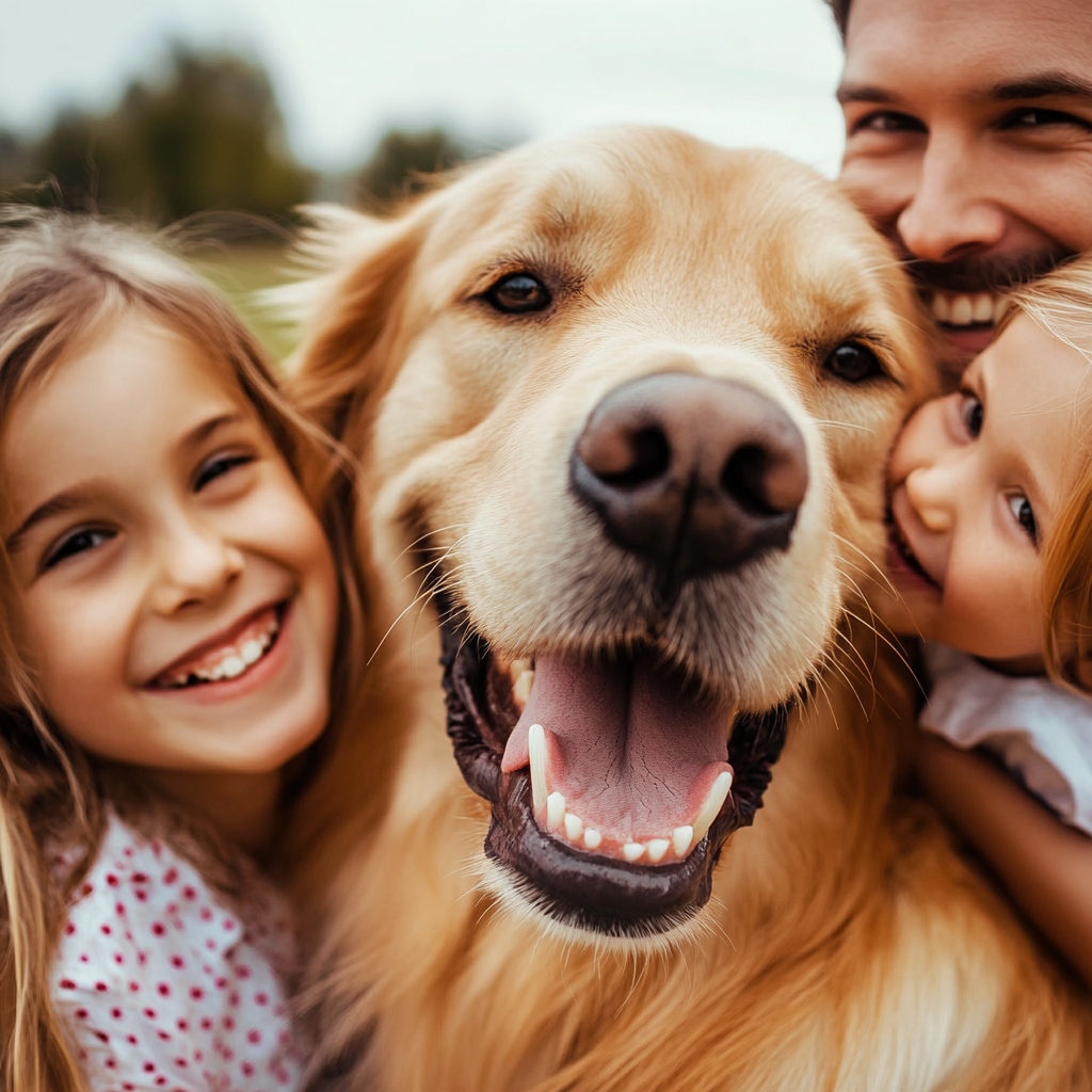 Golen Retriever with family