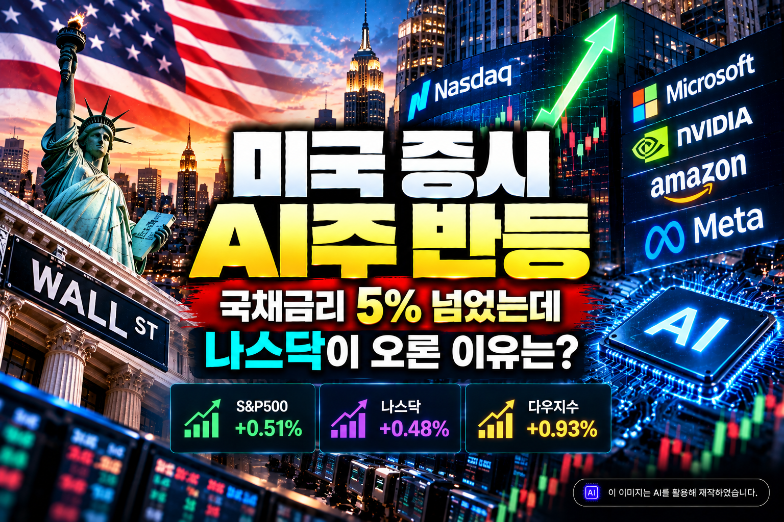 미국 증시 AI주 반등과 국채금리 5% 돌파에도 상승한 나스닥