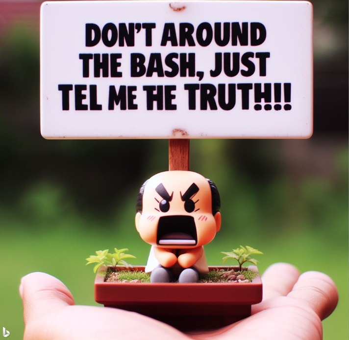 요점을 피하지 말고 진실을 말하라고 요구하는 남성의 모습(made by Bing)