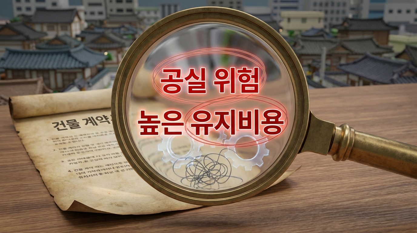 부동산 계약서 상의 위험 요소를 돋보기로 분석하는 이미지