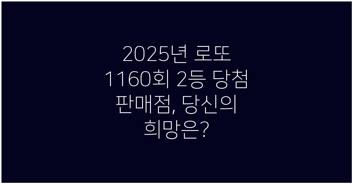 2025년 로또 1160회 2등 당첨 판매점
