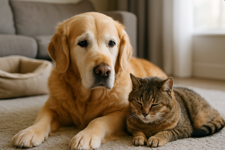 편안하게 쉬고 있는 반려동물