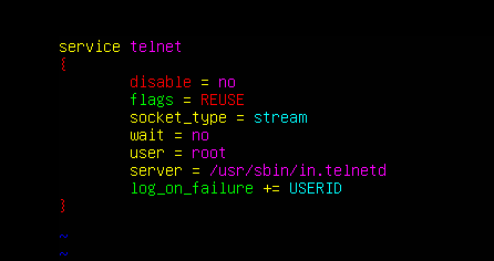 /etc/xinted.d/telnet 파일