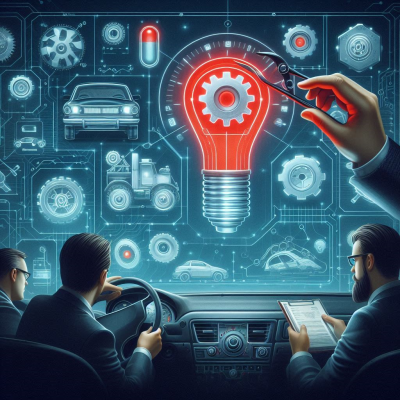 차량의 제어 시스템을 나타내는 화면에서, 엔지니어가 문제를 해결하려는 모습이 보입니다.